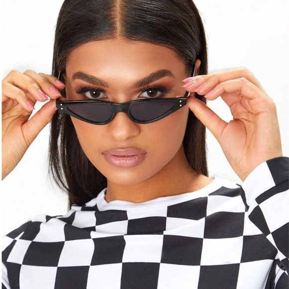 Accessories - Small Skinny Cat Eye Women Sunglasses Black Lens